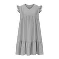 thumbnail image 4 of Mqqzkk Women's Casual Tiered Dress Crew Neck Ruffle Cap Sleeve Fashion V Neck Knee High Dress A-Line Dresses, 4 of 6