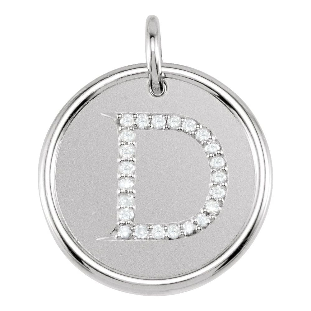 Jewelplus 14k White Gold 1/8 Ct Diamond Initial Letter "D" Pendant