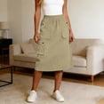 thumbnail image 2 of Arlun Womens Midi Cargo Skirts Elastic High Waisted Loose Fit Mid Length a Line Skirts Trendy Solid Color Straight Pocketed Skirt for Spring and Summer Everyday Wear Khaki S, 2 of 6