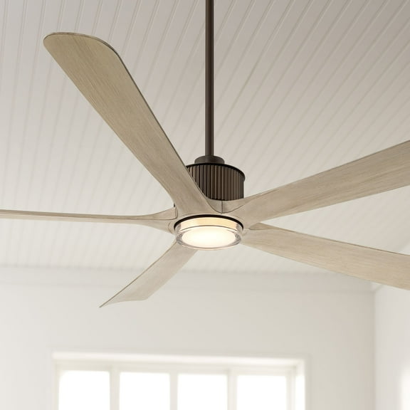 60" Casa Vieja Hex Bronze and White Oak LED Ceiling Fan with Remote