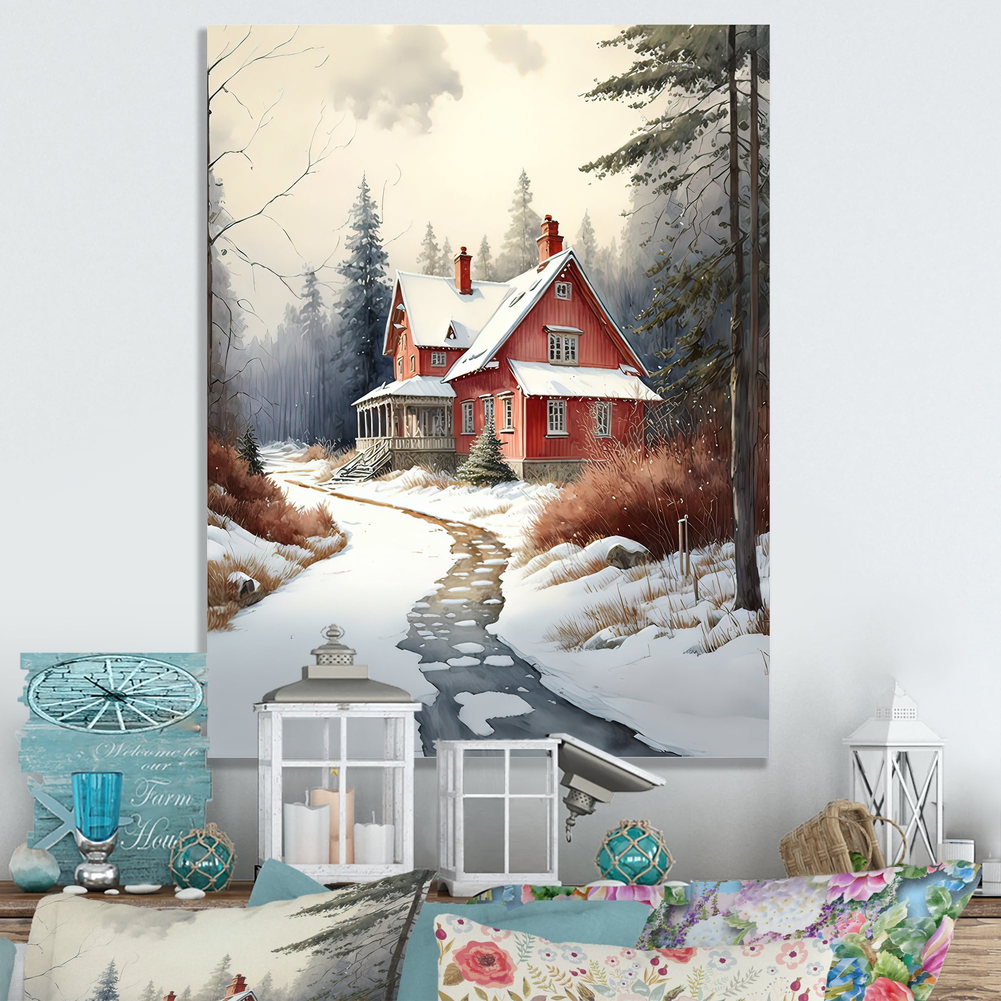 Designart Cold Winter View On The Country VI Canvas Wall Art