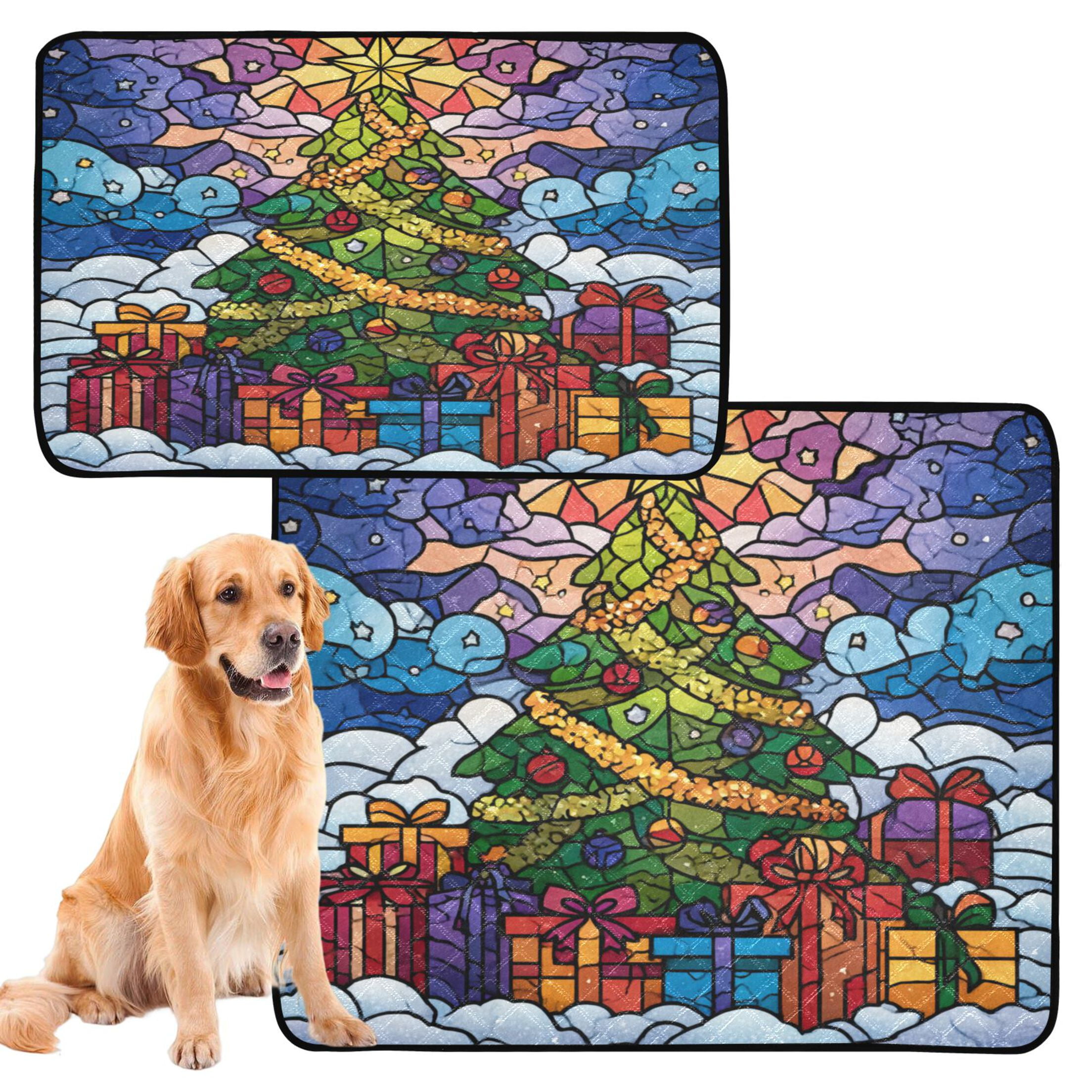 Qxltty Stained Glass Christmas Tree Cat litter Pads Pet Set of 3 Diaper Mats Center Anti-leakage Layer Absorbent Soft and Comfortable