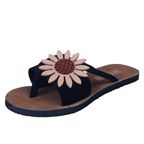 Women's Boho Flip Flops Sunflower Clip Toe Slides Sandals Fashion Summer Casual Bohemian Slip On Beach Slippers