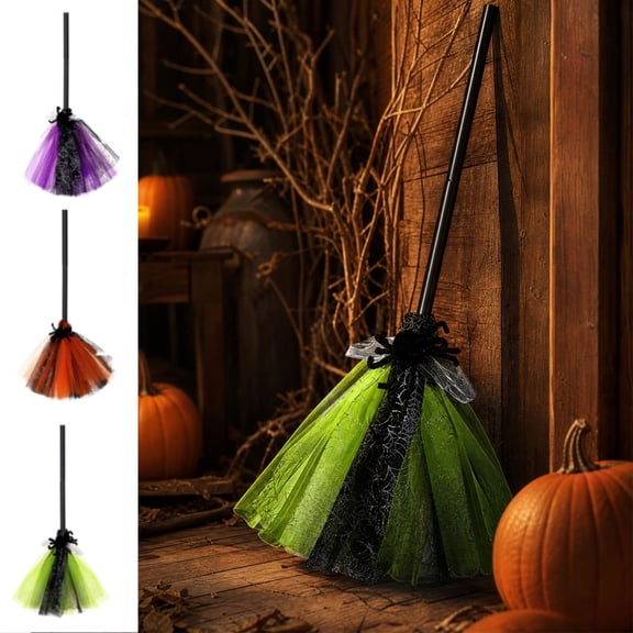 Yyuenw Adult Witch Broom Halloween Costume Accessory, 36 Inch Classic Broomstick Prop for Party Decor