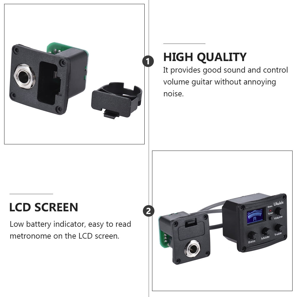 FRCOLOR 2pcs Ukelele Piezo Pickup EQ Amp for Ukulele LCD Display Tuner 3-Band EQ Equalizer