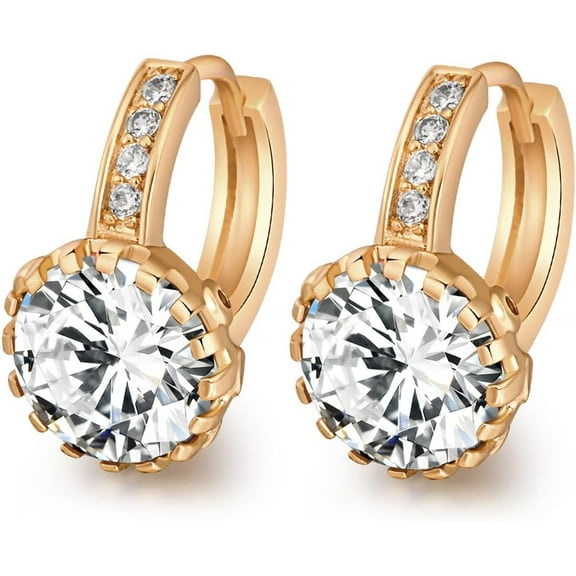 Real 18k Gold Plated Perfect Design Brass Rhinestone Hoop Earrings Wedding Fashion Jewelry Gift Gold