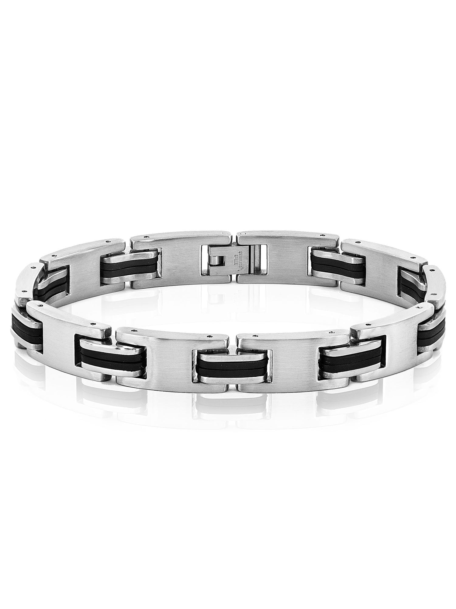 West Coast Jewelry Stainless Steel Black Rubber Identification Bracelet 8.5 inches 