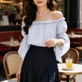 thumbnail image 5 of LEKWK Renaissance Top Women Off Shoulder Ruffled Top with Flared Bell Sleeves Classic Pirate Shirt Medieval Halloween Cosplay Costume, 5 of 9
