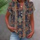 thumbnail image 2 of Camisetas de Manga Corta para las Mujeres Casual Impreso Botón Casa V-Cuello Camiseta Blusas, Poliéster, 2 of 5