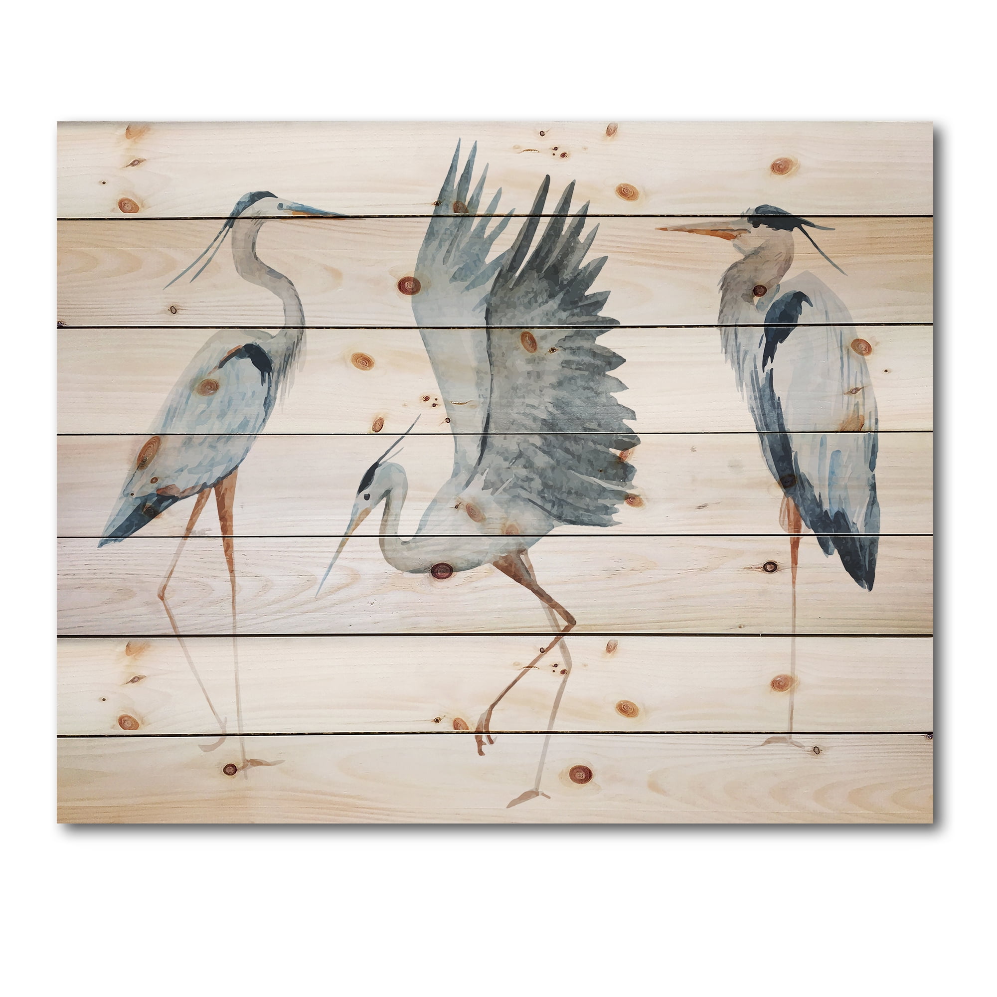 Designart 'Portrait Of Heron Birds II' Traditional Print on Natural Pine Wood