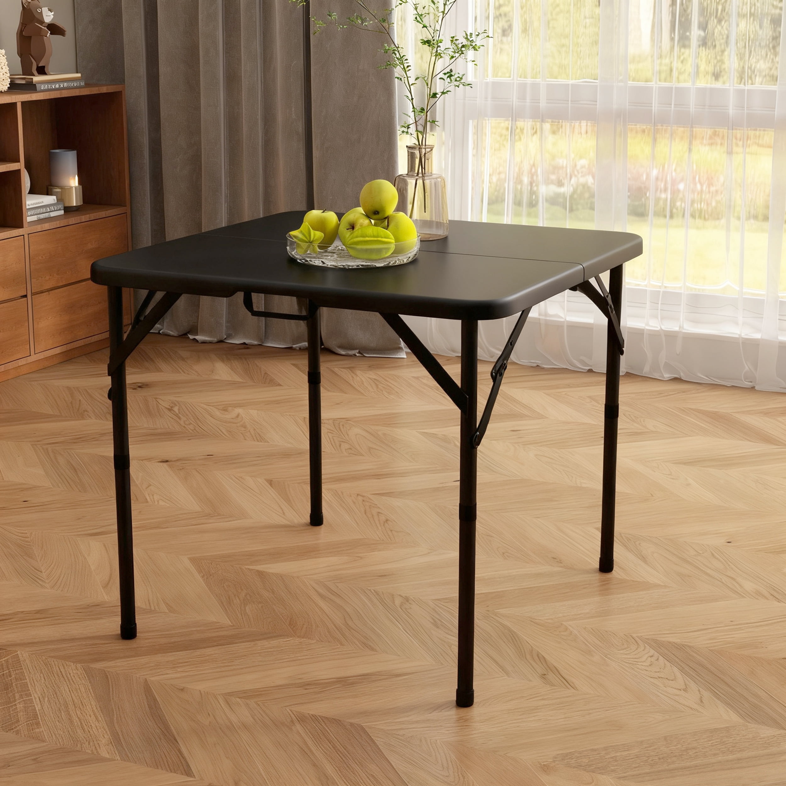 Leumius 34" Square Folding Table,Fold-in-Half Plastic Card Table