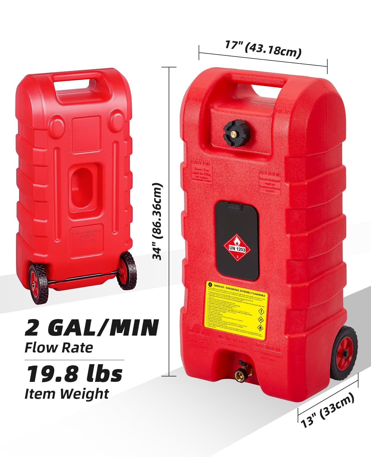 2025 New Fuel Caddy 15 Gallon, Portable Gasoline Tank Container With Manual Fuel Transfer Pump, 10ft Long Hose & Wheels, Portable Gas Tank for Cars, Lawn Mowers, Boats