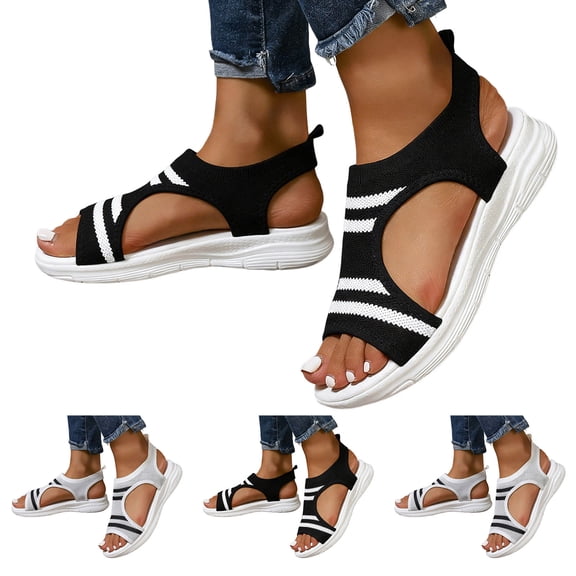 Dakaela Womens Walking Sandals Orthopedic Spring Summer Beach Vacation Casual Shoes Open Toe Slip on Plantar Fasciitis Platform Slides Size 6-10 Black