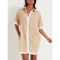 thumbnail image 4 of vera natura Women's Summer Shirt Dress Contrast Trim Ric Rac Short Sleeve Turn-Down Collar Loose Dress, 4 of 8