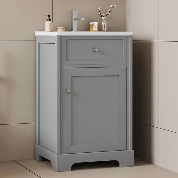 MAYEERTY 20" Bathroom Vanity with Sink Soft Closing Door Storage Rack Adjustable Shelf Gray