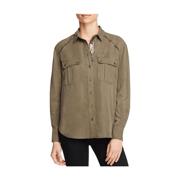 Camisa con botones Free People fuera del campus para mujer verde grande