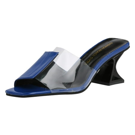 

nsendm Close Toe Sandals for Women Dressy Fashion Summer Women Sandals Chunky Heel Women Slide Sandals Adjustable Sandal Blue 8