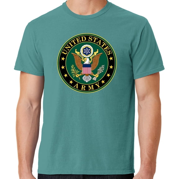 Mens US Army Insignia Cotton Tee Shirt, Small Peacock Green