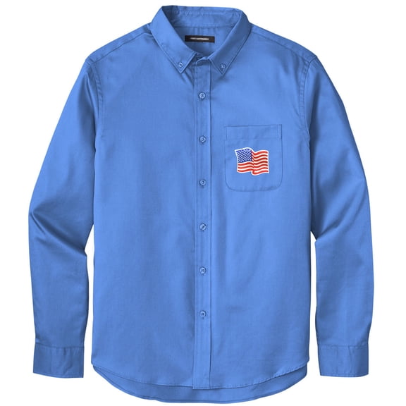 Men's US WAVING FLAG PATCH Twill Shirt with Pocket, 4XL Ultramarine Blue