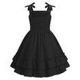 thumbnail image 2 of IBTOM CASTLE Girls Summer Dresses Sleeveless Cami Dress Spaghetti Straps Birthday Party Casual Fancy Midi 2 Layerr Sundress Beach Square Neck Kids Smocked Black, 2 of 7