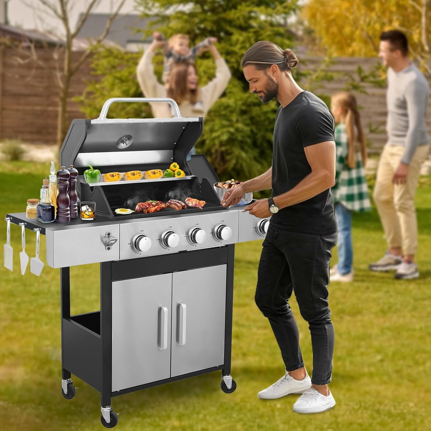 Asadores De Gas Burner BBQ Propane Gas Grill With Side Burner