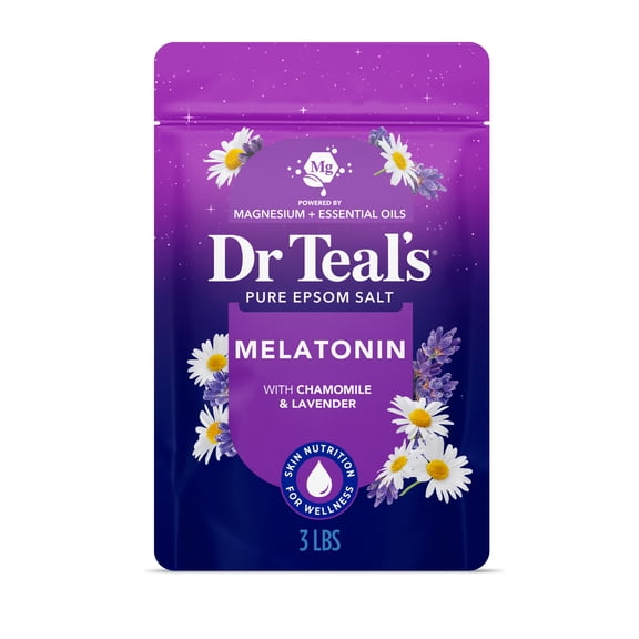 Dr Teal's Epsom Salt Magnesium Soak, Sleep Blend with Melatonin, Lavender & Chamomile, 3 lbs