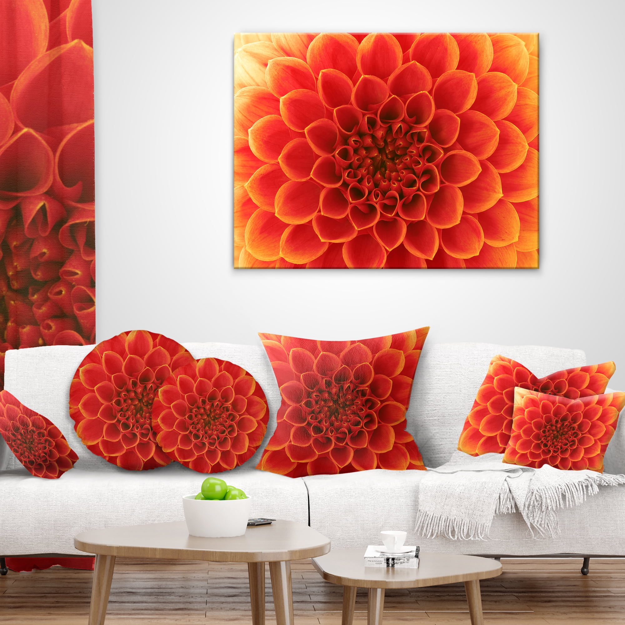 Designart Orange Abstract Flower Petals - Floral Throw Pillow - 16x16