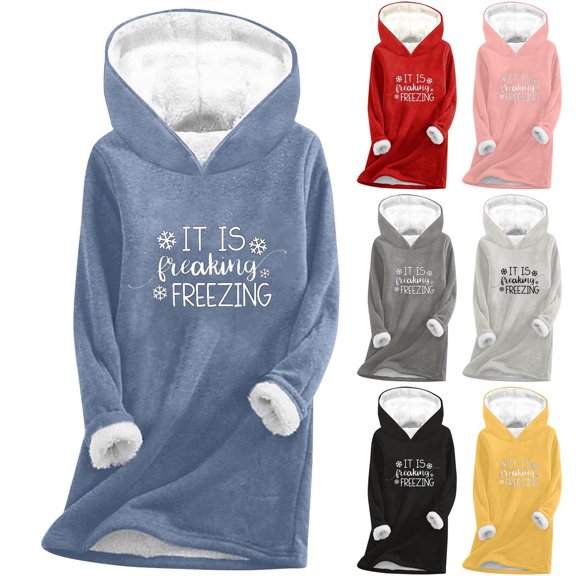 Feancey Womens Winter Fleece Hoodie Trendy Letter Print Thermal Tops Thick Warm Sherpa Lined Hooded Sweatshirts Cozy Soft Loungewear Pajamas Black XL