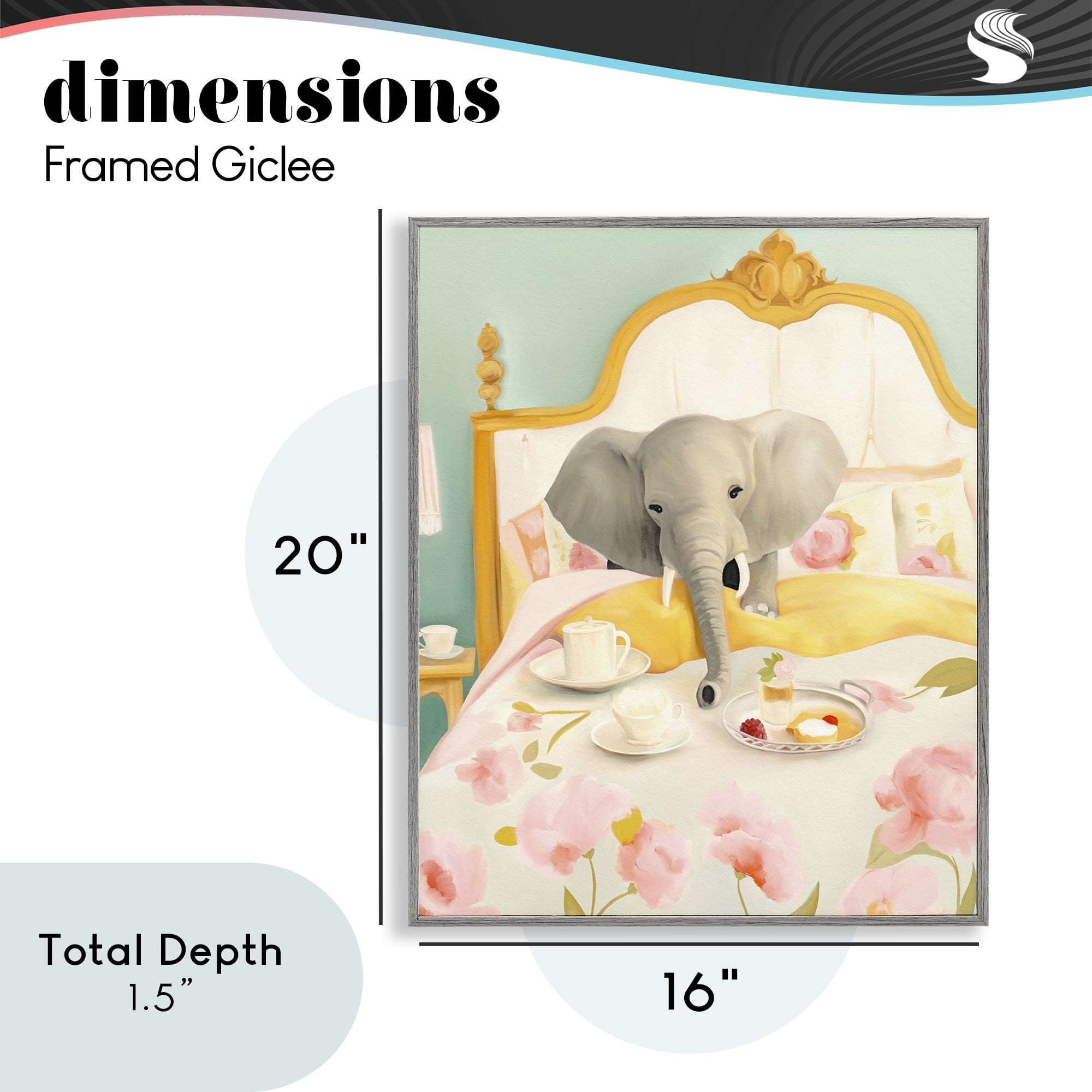 Breakfast in Bed Elephant Gray Framed Giclee Art, design by Leah Straatsma