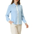 thumbnail image 4 of INSPIRE CHIC Women's Contrast Collar Long Sleeve Office Button Down Shirt XS Light Blue, 4 of 6