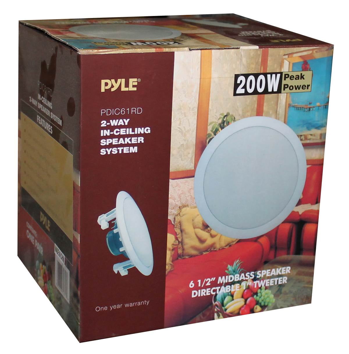 2 Pack PYLE PRO PDIC61RD 6.5/'/' 200W 2-Way In-Ceiling//Wall Speaker System White
