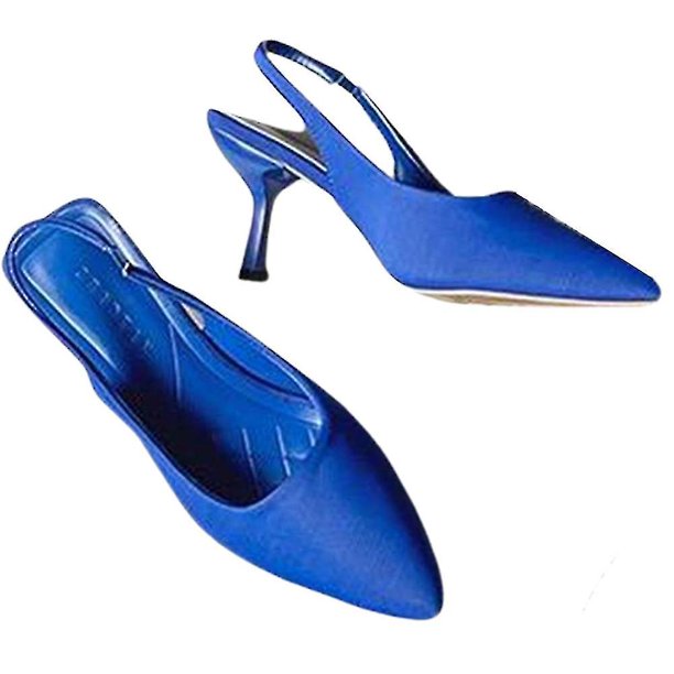 Sandalias de tacón con punta en punta para mujer, correa de tobillo para fiesta, tacones de aguja con espalda descubierta, zapatos de mulas sin cordones