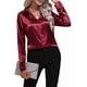 thumbnail image 3 of Blusas de Satén para Mujer, Informales, de Larga, con Botones, Elegantes, para Trabajo y Negocios Vino Tinto XL, 3 of 9