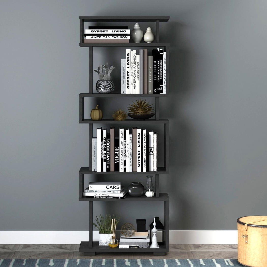 Modern Geometric Bookcase with 6Shelves, Tall Book Display Shelf