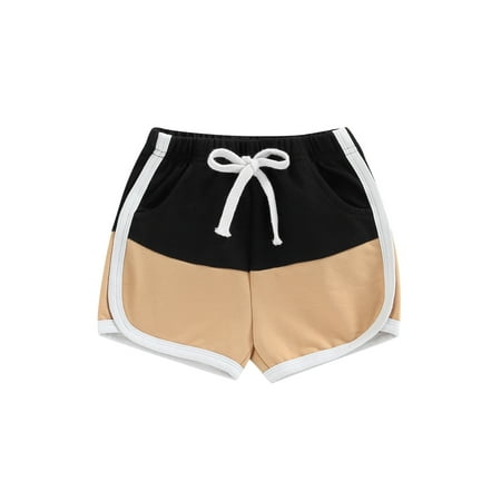 

Suanret Toddler Baby Boy Shorts Color Block Cotton Sport Jogger Shorts Elastic Waist Casual Shorts with Pockets Black Khaki 2-3 Years
