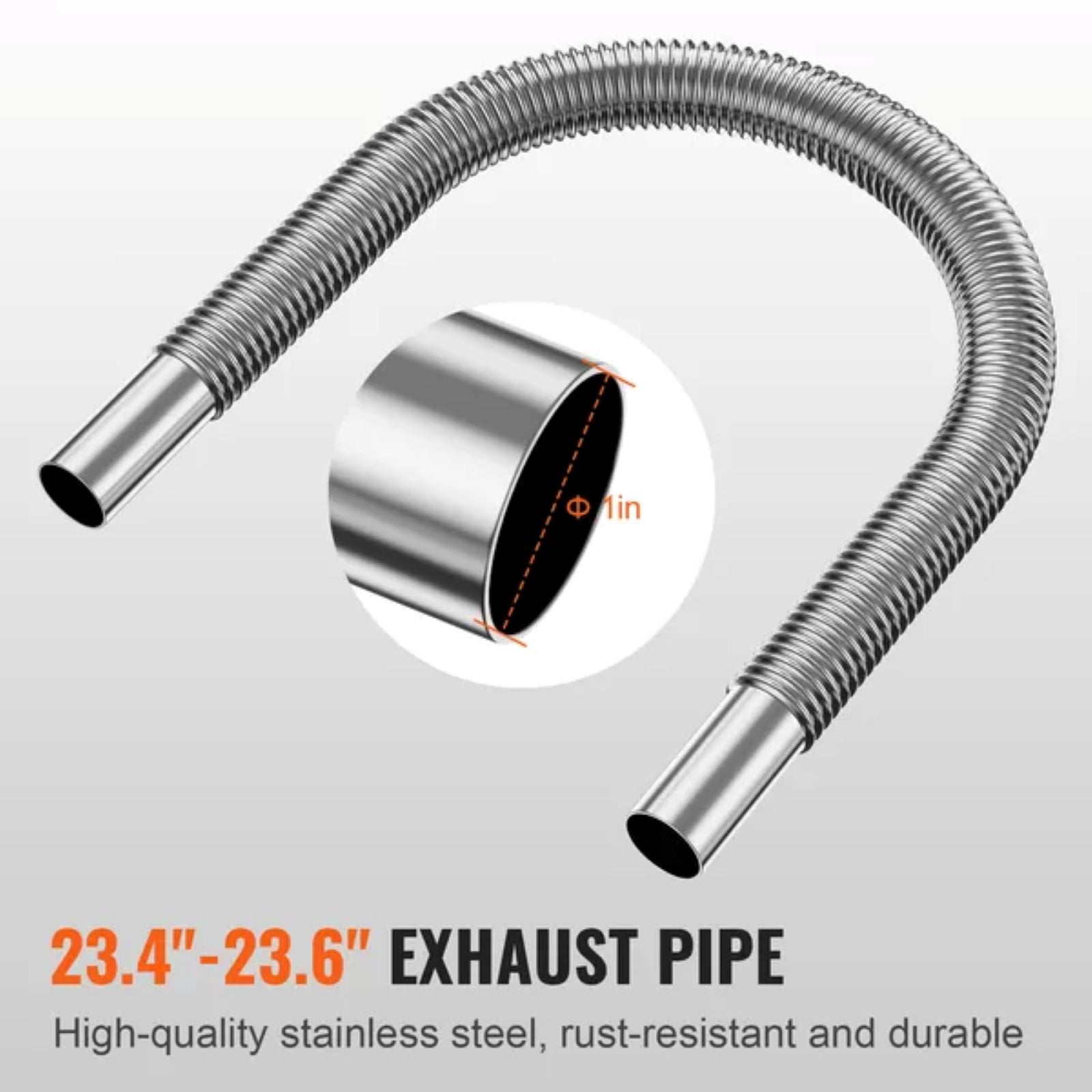 Diesel Heater Pipe Ducting Set, 3" Extendable Air Duct Hose, 1" Stainless Steel Exhaust Pipe, 2 Air Vents, Tee Air Outlet Connector and Hose Clamps, for 5KW/8KW Diesel Parking Heaters