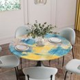 thumbnail image 5 of Blue Yellow Brown Round Tablecloth for 55-60 Inch Tables,Fitted Table Cover with Elastic Edge,Modern Abstract Mottled Oil Painting Waterproof Outdoor Table Cloth Protector for Patio Garden Dinner, 5 of 9