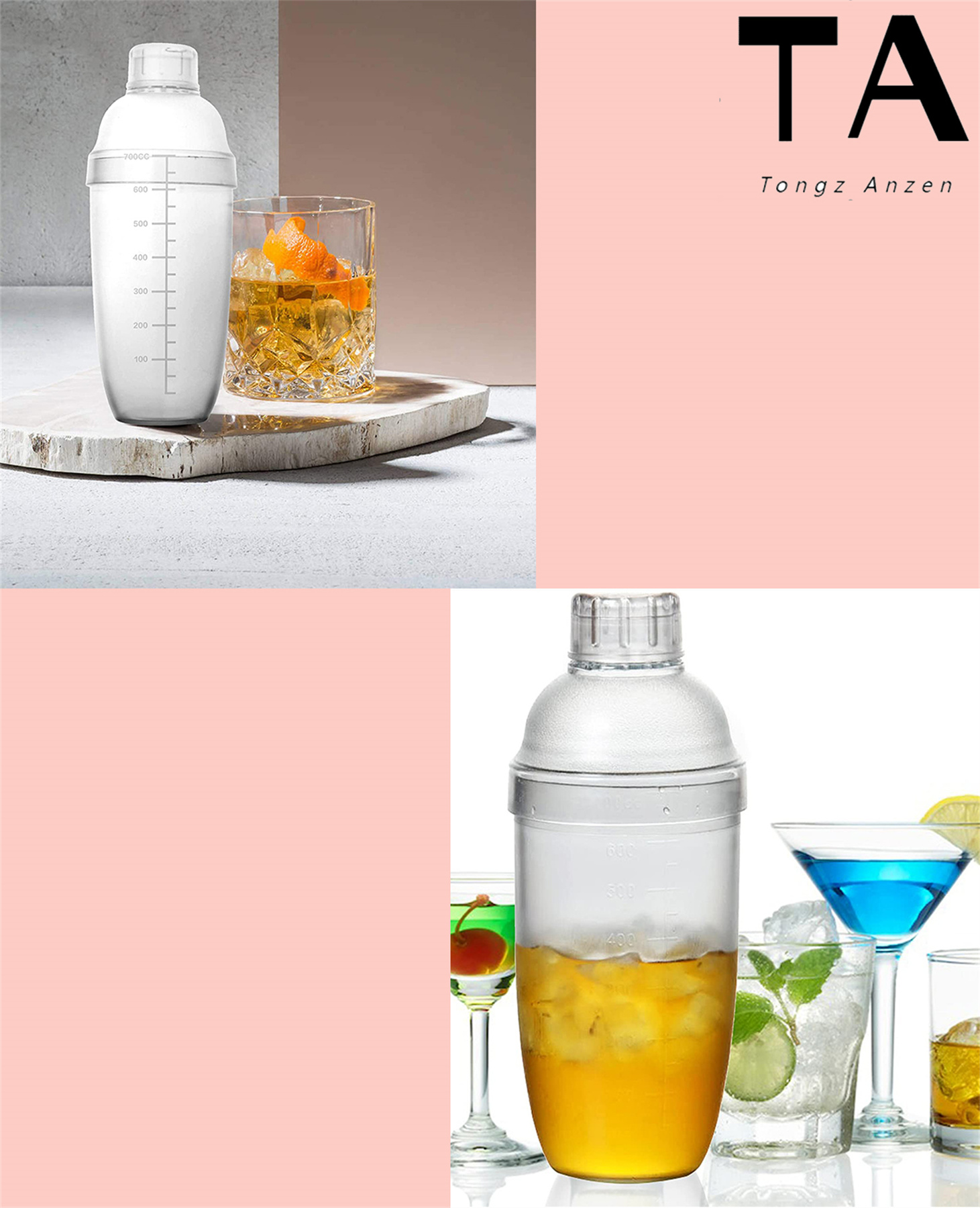 Shaker à Cocktails En Plastique 700ml - Échelles Claires, étanche - Pour Bar, Maison, Milk-shakes