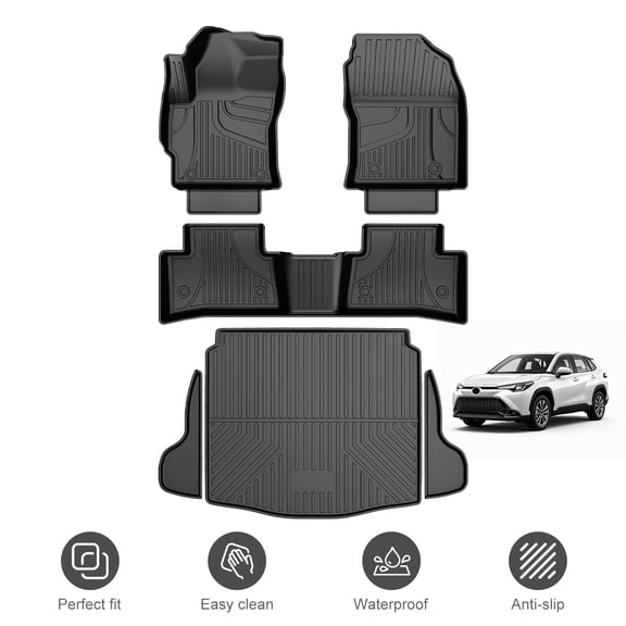 All Weather 1st and 2nd Row Floor Mats & Cargo Liner for Toyota Corolla Cross (FWD) 2022-2026 (Not for Corolla) TPE Car Accessories