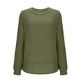 thumbnail image 5 of DPTALR George Women's Crew Neck Long Sleeve Shirts，Waffle Knit Loose Tops，2025 Casual Comfy Fall Basic Tees,Army Green,Size M, 5 of 6