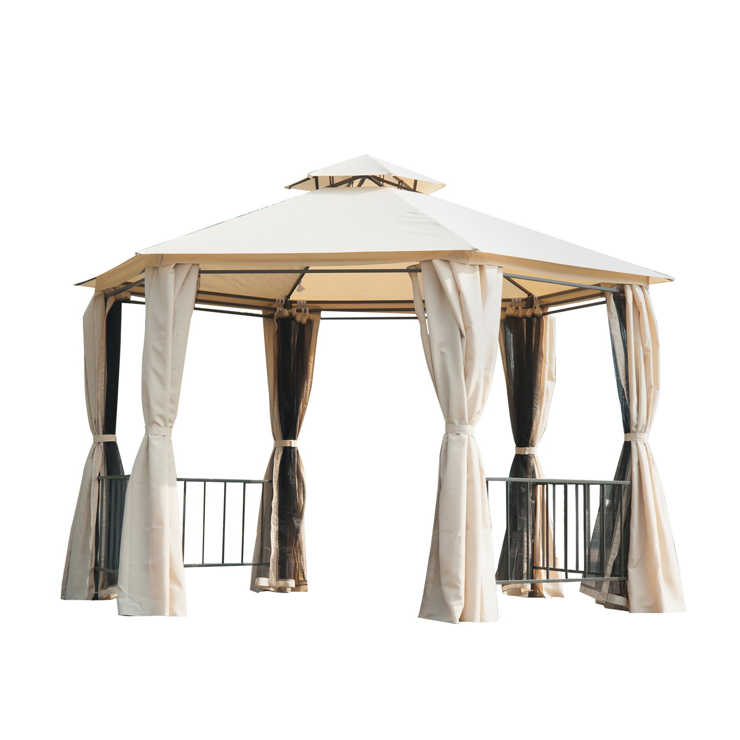 Outsunny 2 Tiered Outdoor Hexagon Garden Gazebo With Removable Curtains