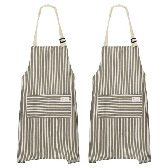 Uxcell 2 Pack Kitchen Cooking Aprons 75x68cm Adjustable Bib Waterproof Chef Apron with 2 Pockets, Brown Stripes