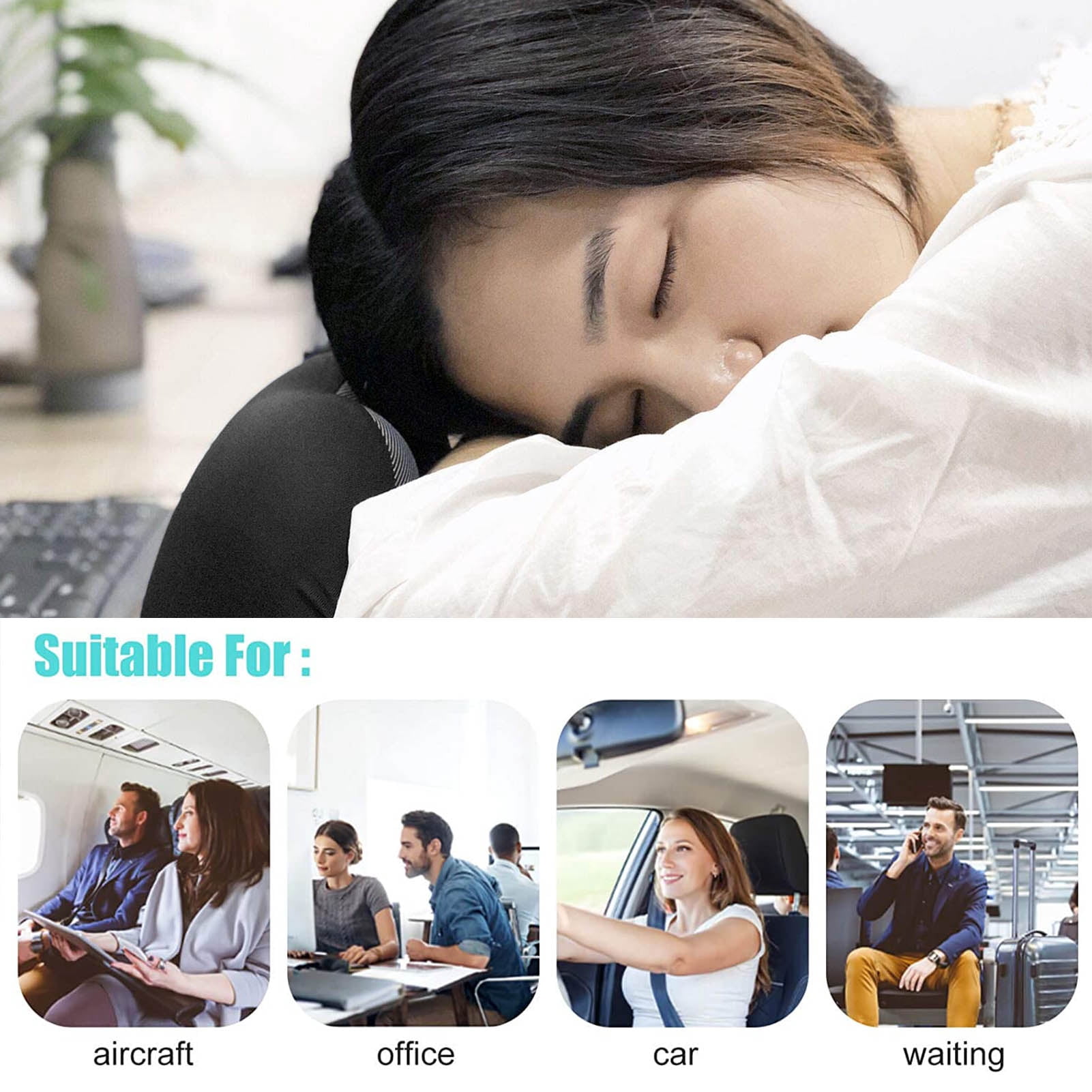 Homfanseec Travel Pillow,Neck Pillow With Hood Earplugs Eye Mask,Memory
