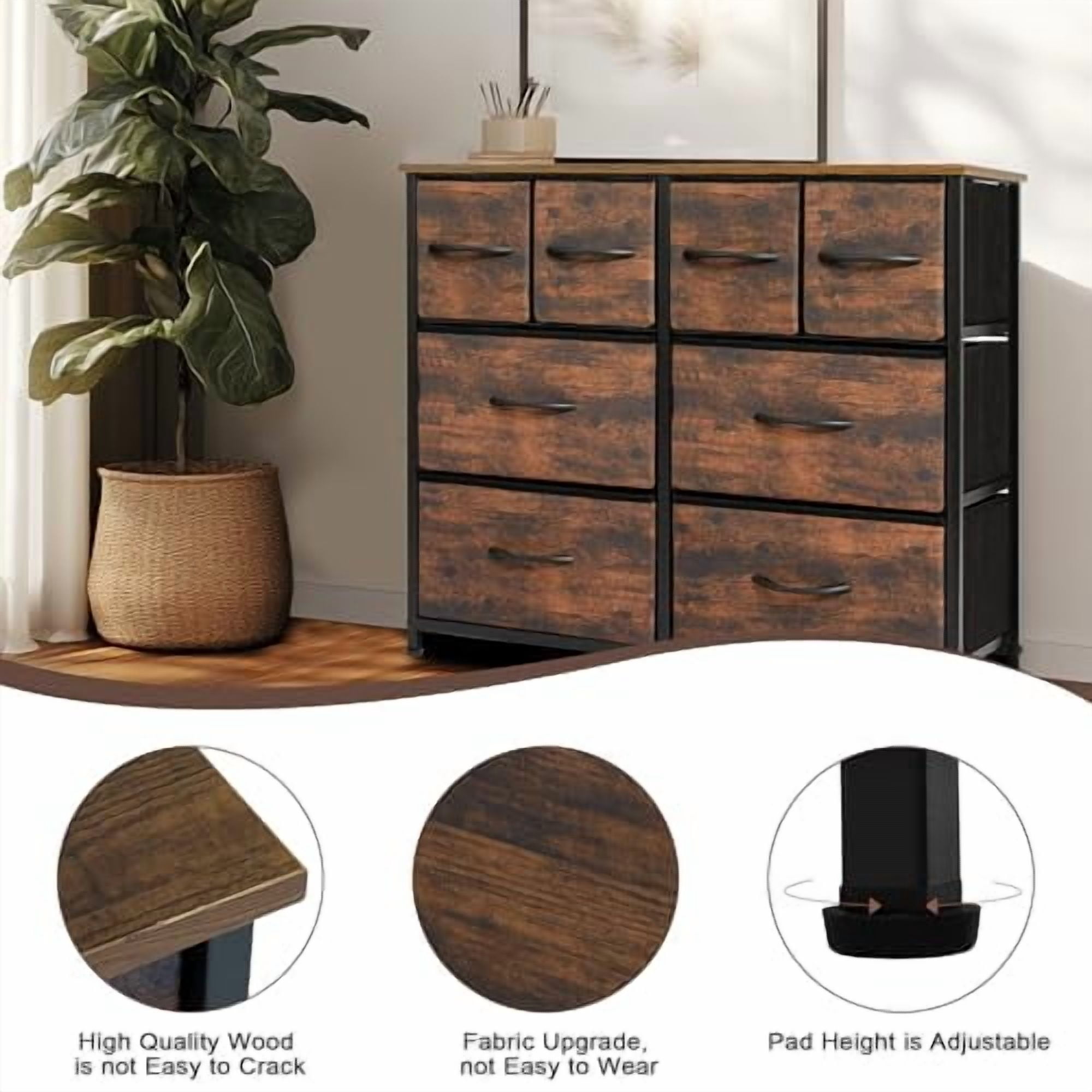ACCVER Dresser for Bedroom 8 Storage Drawer, Fabric Closet Chests Organizer Tower with Wooden Top Metal Frame for Living Room Hallway Entryway