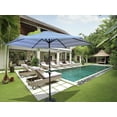 thumbnail image 4 of 9 FT Outdoor Patio Umbrella with Push Button Tilt, Market Umbrella with Crank System, Large Sun Umbrella with Air Vent, for Garden, Deck, Backyard, Pool, Ice Blue Striped, 4 of 7