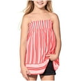 thumbnail image 3 of Fesfesfes Girls Sleeveless Shirts Summer Spaghetti Strap Tunic Tops Striped Ruffled Girls Cute Square Neck Clothes Blouse 3-14 Years Pleated Tank Top(Red#2,13-14 Years), 3 of 5