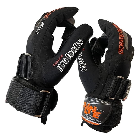 Masterline Ultimate Pro Lock Waterski Gloves (Large), Black and Orange