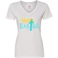 thumbnail image 3 of Inktastic Happy Easter with Cross in Teal Plaid Women's V-Neck T-Shirt, 3 of 5