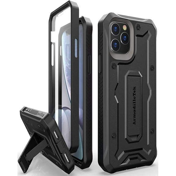 ArmadilloTek Vanguard Designed for iPhone 11 Pro Case (5.8 inches) Military Grade Full-Body Rugged with Built-in Screen Protector and Kickstand - Black
