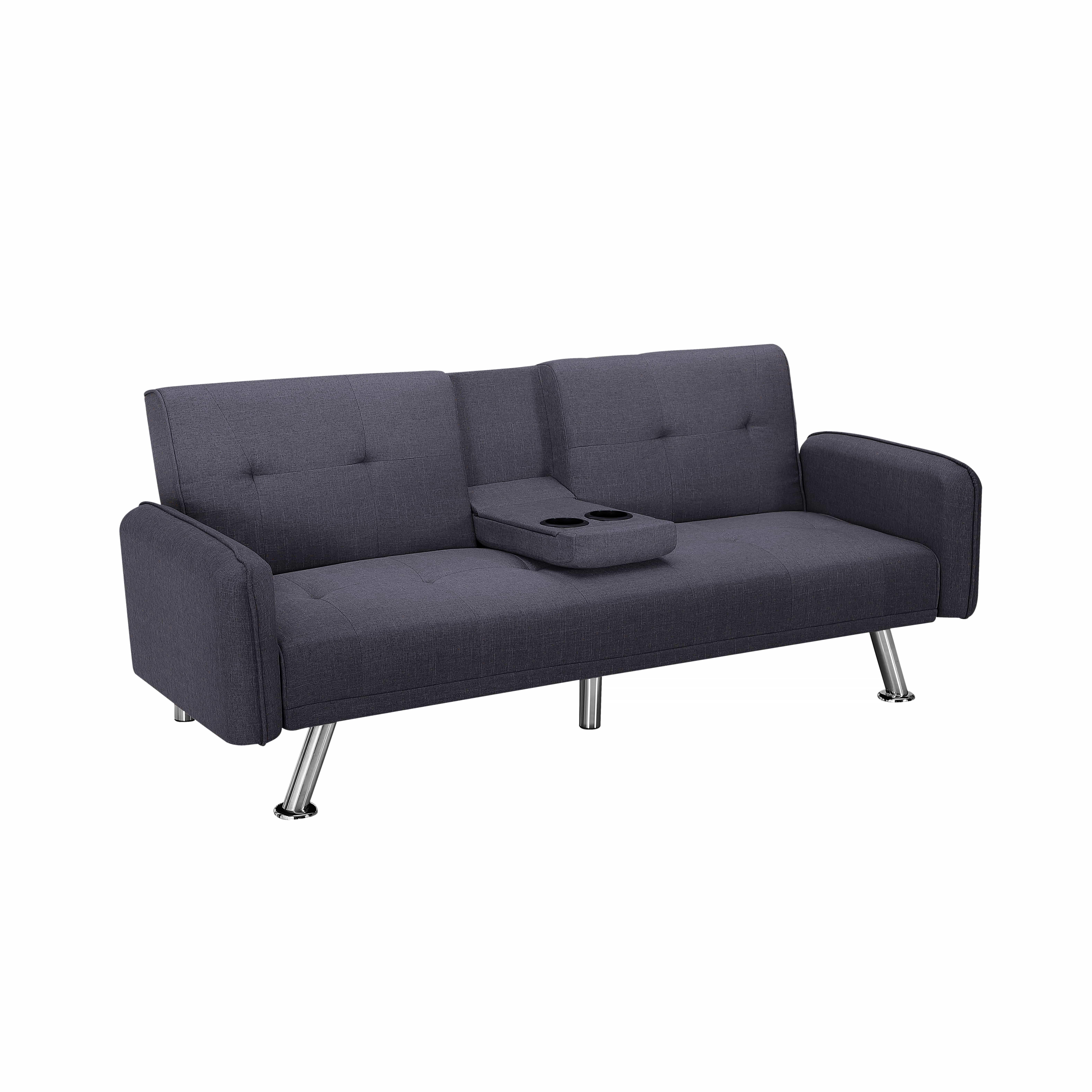 BSHTI 74.4” Futon Sleeper Sofa Bed Features a Drop-Down Middle Backrest, Twin-Sized Futon Bed, Polyester Fabric, 3 Adjustable Backrest, Dark Gray